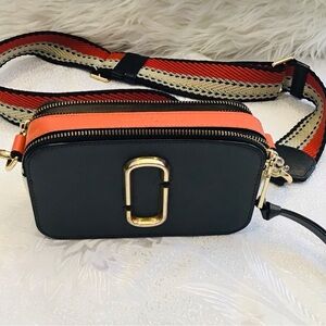 Marc Jacobs Black and Orange Crossbody Bag with Gold Accents